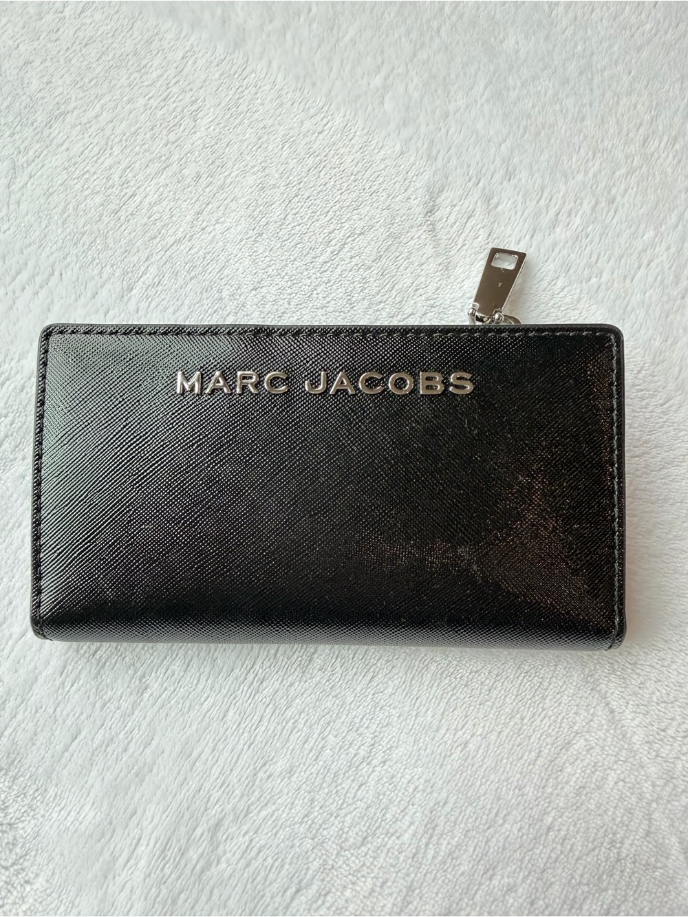 Marc Jacobs Black Saffiano Zip-Around Wallet with Silver Logo